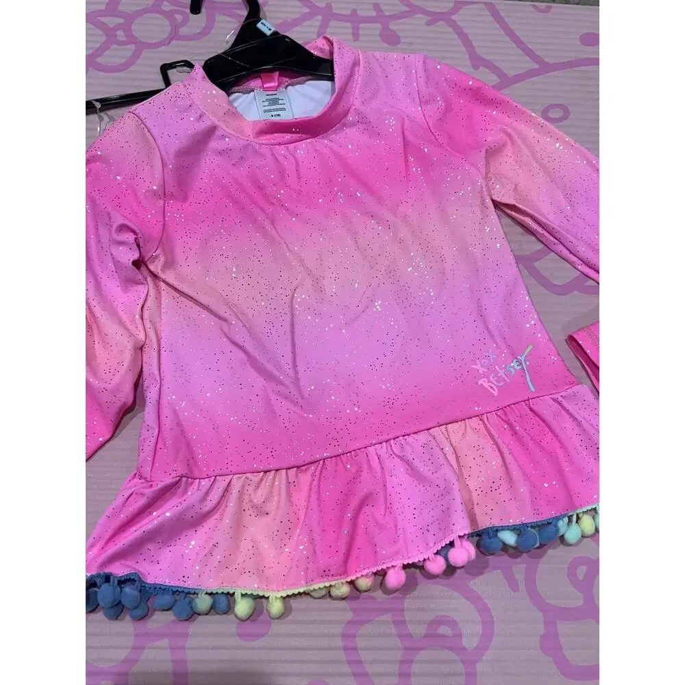 NWT❤️Betsey Johnson Girl's Long Sleeve 2 Pc Rash Guard Tankini Swimsuit sz7/8